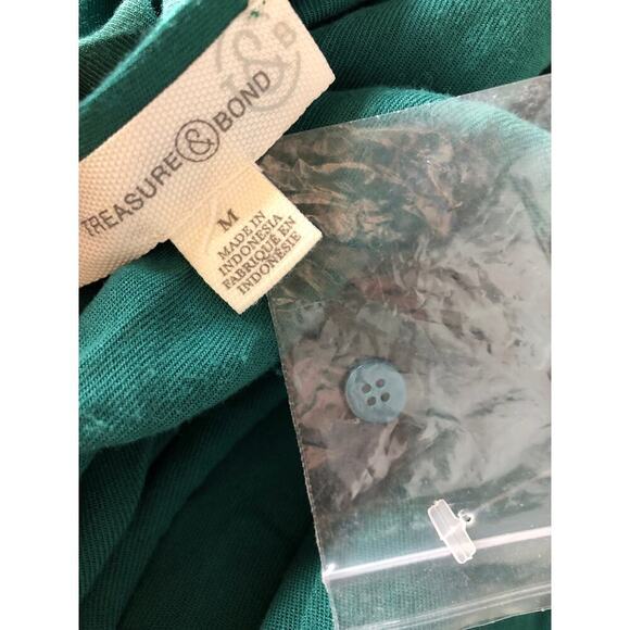 Treasure & Bond Dress Long Sleeve Lace-Up Neck Blouson Midi Green Heirloom M - Picture 5 of 7